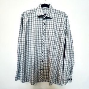 Jared Lang | Button Up Dress Shirt | Gray Plaid | Size M